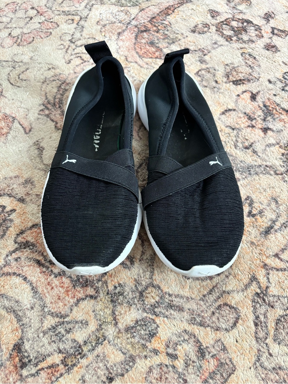 Puma Black Slip-On Knit Sneakers with White Sole